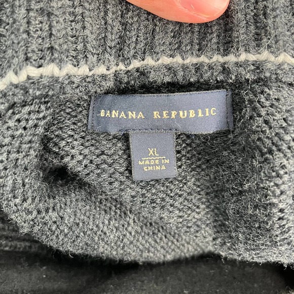 Banana Republic Men XL Merino Wool Blend Thick Knit Sweater Jacket Full Zip Gray - Picture 8 of 12